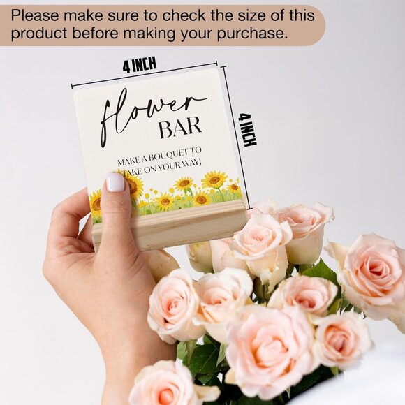 ANlANG Flower Bar Sign, Flower Bar Desk Decor, Bridal Shower Sign Wood Plaque, W - Picture 3 of 7